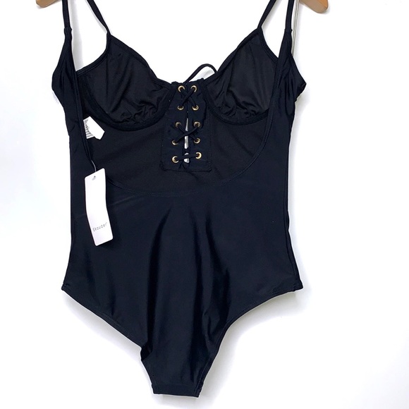 NWT EKOUAER Black Lace Up Tie One Piece Bikini Swimsuit Size Small - Picture 2 of 6